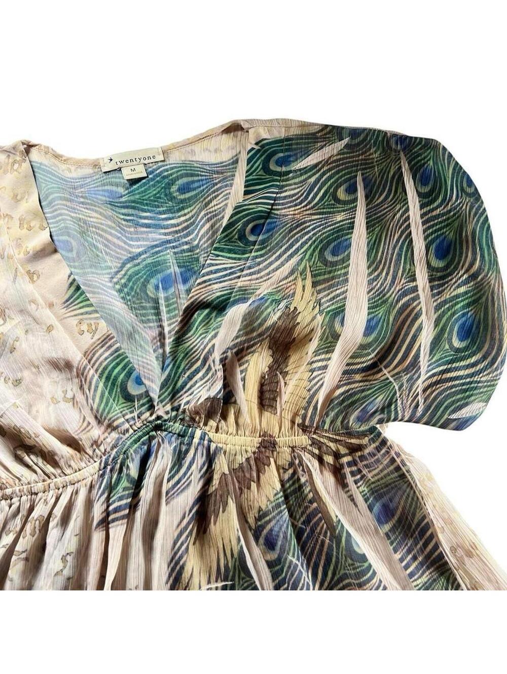 Vintage Forever 21 Peacock Print Boho Blouse